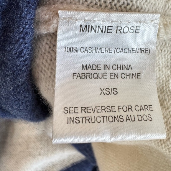MINNIE ROSE 100% Cashmere XS/S Short Dolman Sleeve Striped Oversized Sweater - Picture 7 of 8